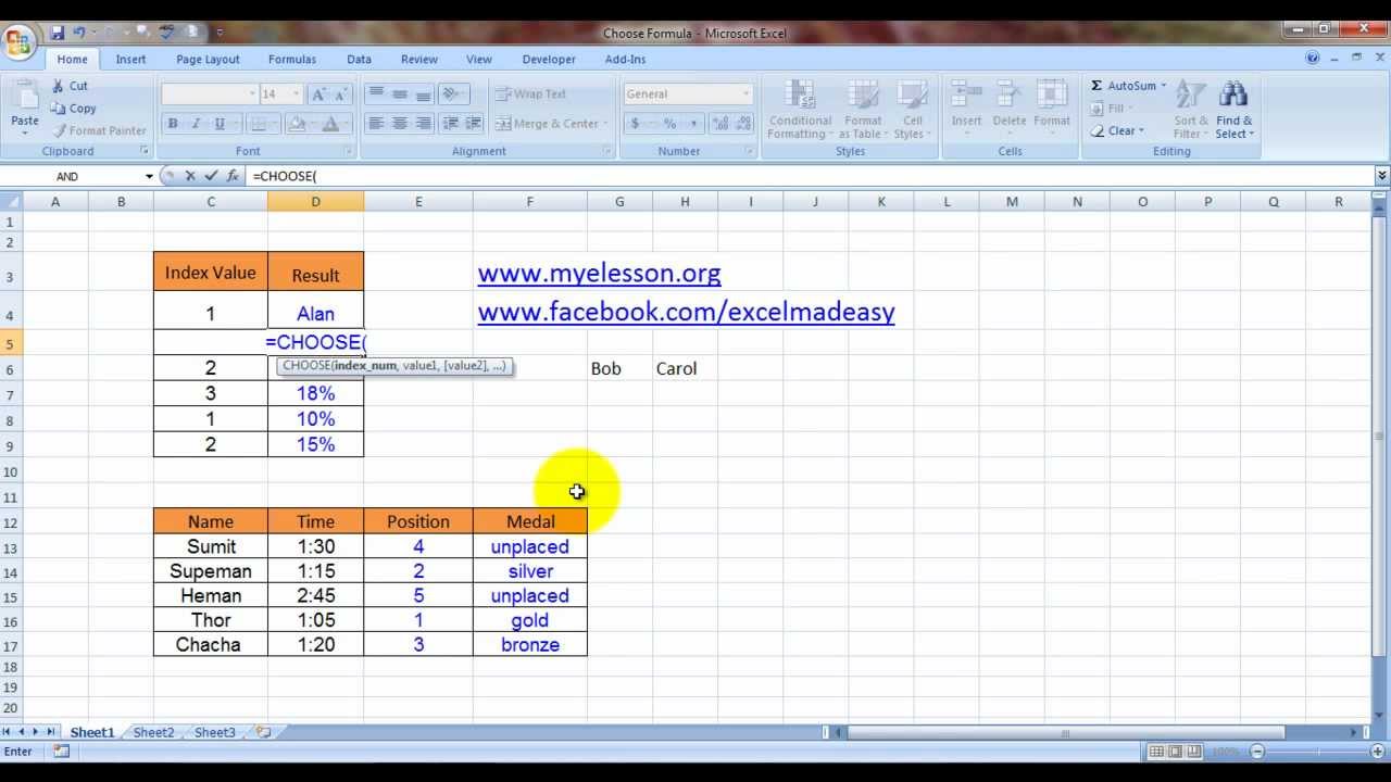 MS Excel : Choose Formula (English)