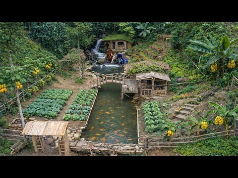 Time Lapse: Building a Paradise in the Forest | Build Log Cabin, Hydroelectric, Gardens & Fish Pond