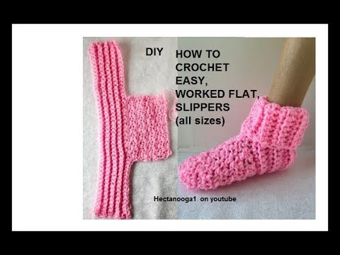 Easy Crochet Slippers worked flat, Beginner friendly, #2531, 2 yrs to adult xl