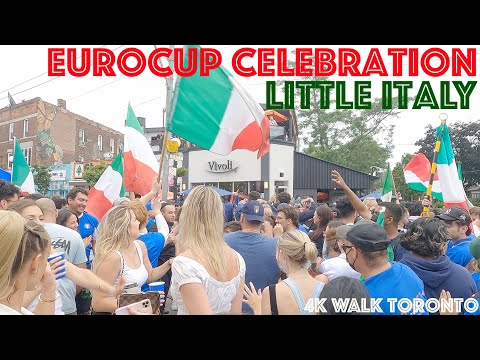 Little Italy - The Euro Cup Celebration (July 11th, 2021): 4K Slow Walk Downtown Toronto, Canada
