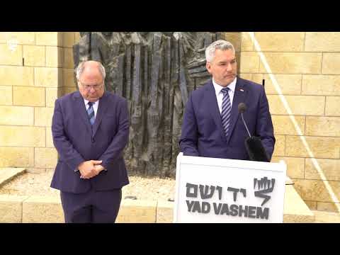 Austrian Chancellor Karl Nehammer speaks at Yad Vashem