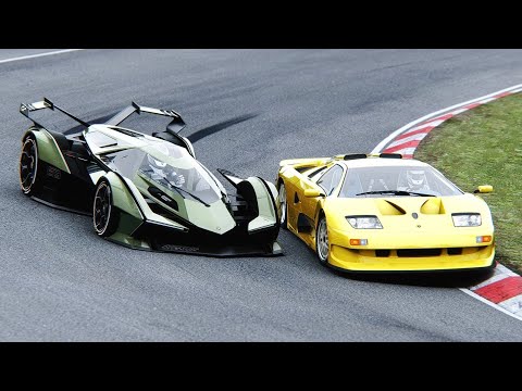Lamborghini V12 Vision Gran Turismo vs Lamborghini Diablo GT1 Stradale at Nordschleife