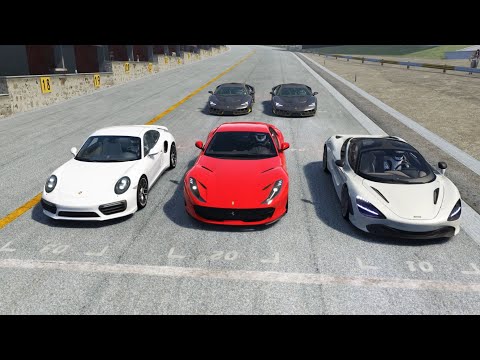 Lamborghini Centenario vs Ferrari 812 Superfast vs Porsche 911 Turbo S vs McLaren 720S at Old Spa