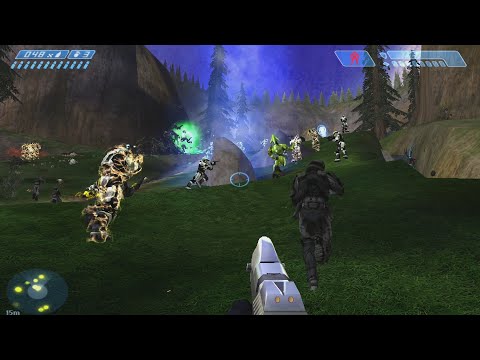 Halo 1 UNSC Vs Covenant Vs Flood Up Hill Ai Battle