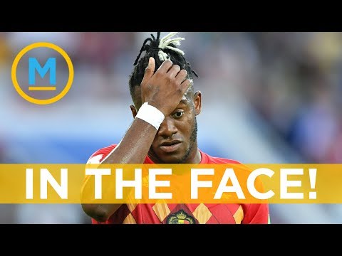 Belgian soccer star Batshuayi’s goal celebration literally backfires | Your Morning