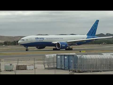 Silk Way West Cargo Boeing 777-200 VP-BMG Taxing Madrid Barajas LEMD