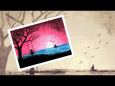 How to Draw a Dramatic Sunset scenery by Oil Pastels Colour | Step by step Drawing for beginners