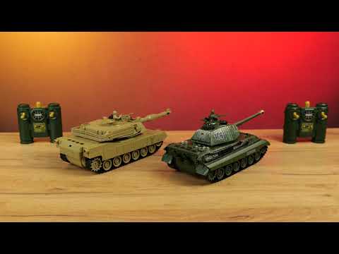 Танковое сражение на радиоуправлении: 2 танка, звуки, свет, резиновые гусеницы, подвижная башня (99823)