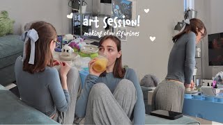 art session vlog!! make cute clay figurines with me!