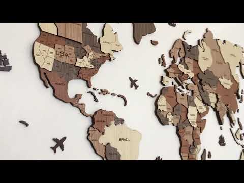 Wooden World Map 3D (Wall As Base)