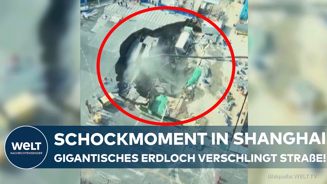 SCHOCK IN SHANGHAI: Unfassbar! Gigantisches Erdloch reißt Straße auf – Ursache noch unklar