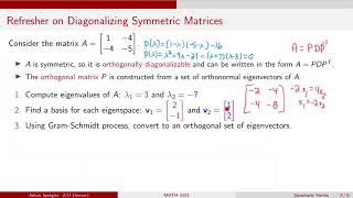 MATH 3191: Review of Diagonalizing a Symmetric Matrix