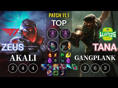 T1 Zeus Akali vs JAG TaNa Gangplank Top - KR Patch 11.1