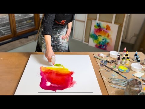 Meditative Abstract Acrylic Matte Techniques - Pour and Flow - Colorful #004