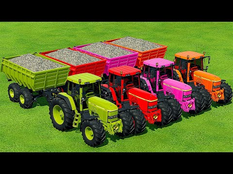 TRANSPORT STONES WITH COLORED JOHN DEERE TRACTORS - Farming Simulator 22