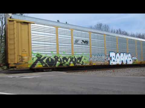 GECX 7371, NS 8916 pull Eastbound auto rack, intermodal train in Vicksburg, MI