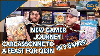 Getting a New Board Gamer from CARCASSONNE to A FEAST FOR ODIN in 3 Games! | New Gamer Journey