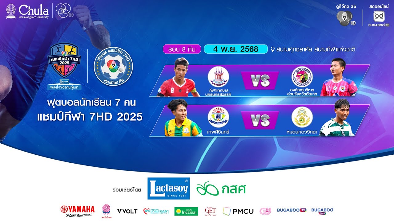 [LIVE] : ฟุตบอลแชมป์กีฬา7HD 2025 | รอบ 8 ทีม สนามศุภชลาศัย | 4 พ.ย. 
