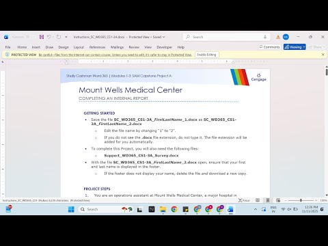 Shelly Cashman Word 365 | Modules 1-3: SAM Capstone Project A Mount Wells Medical Center