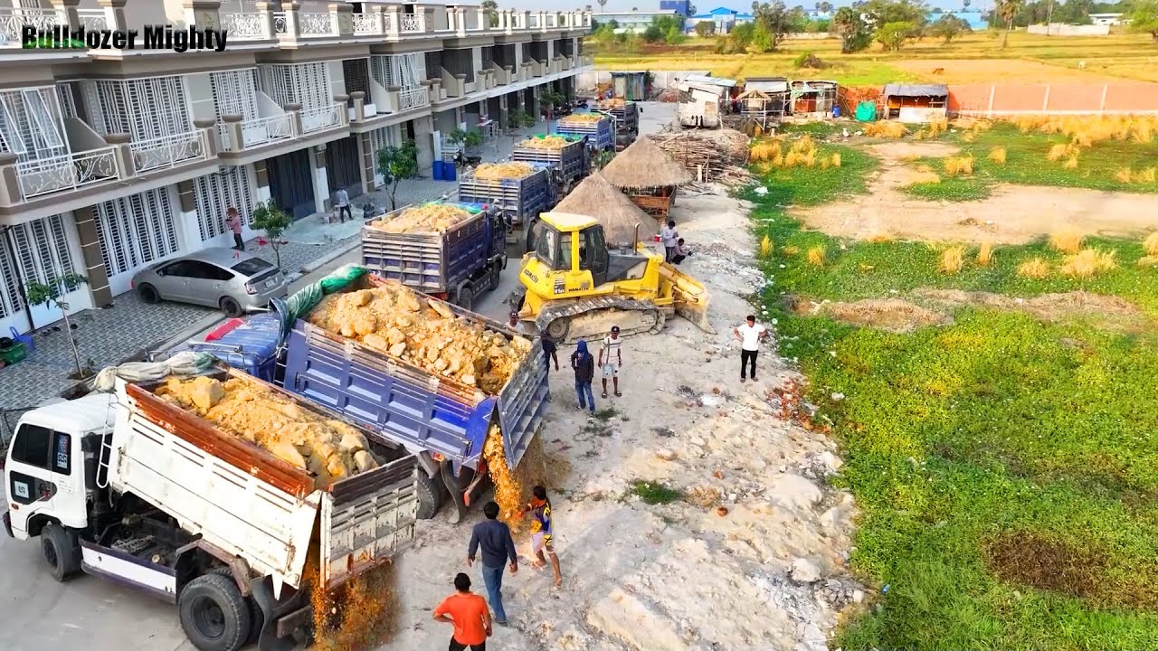 Amazing Dump Truck 5Ton Unloading, Bulldozer KOMATSU D61EX Work, Processing Filling Up The Land