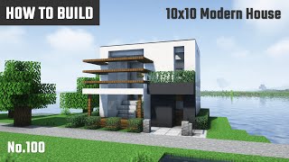 マイクラ建築：おしゃれでモダンな白黒の家の作り方。No1のリメイク。10x10ブロックで簡単に。No.100【Minecraft】