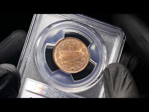 Lot 561 Sweden 2/3 Skilling Banco 1847 PCGS MS64 RB