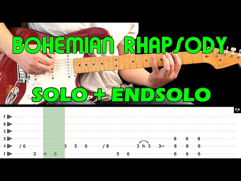 BOHEMIAN RHAPSODY - Guitar lesson - solo & endsolo (with tabs) - Queen - fast & slow