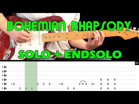 BOHEMIAN RHAPSODY - Guitar lesson - solo & endsolo (with tabs) - Queen - fast & slow Video