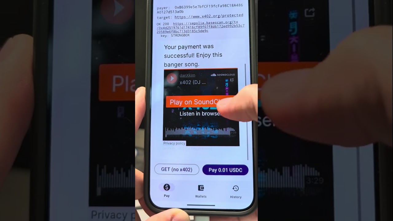 Step 4 demo: paying 0.01 USDC from a Pixel with a StrongBox-backed signature