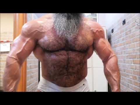 Hairy and Bearded Italian bodybuilder   CRAZY OFF SEASON MUSCLE MASS!!!