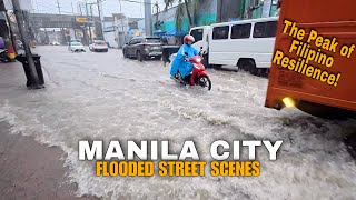 HEAVY RAIN AND FLOODS IN MANILA CITY-STREET SCENES ALONG PEDRO GIL ST [4k] walking tour 