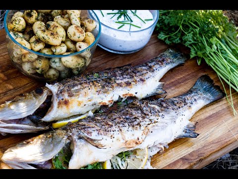 Grilled Striped Bass with New Potatoes in Dill and Chives Dressing