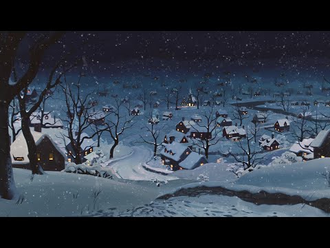 a cozy snowy night with 1950s vintage oldies playing in another room