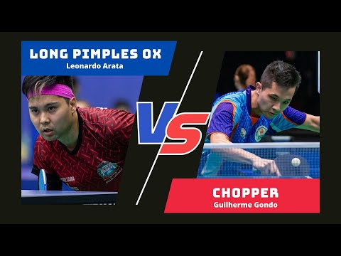 Long Pimples Ox close to the table against Chopper