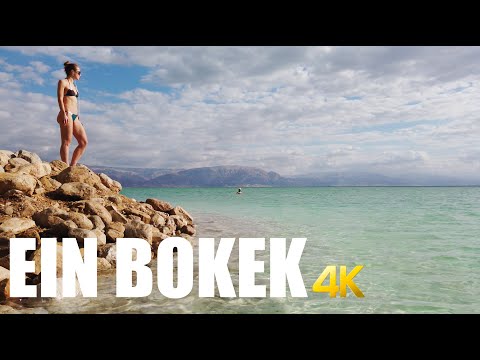 Dead Sea, Israel, walking tour of Ein Bokek Beach 4k 60fps