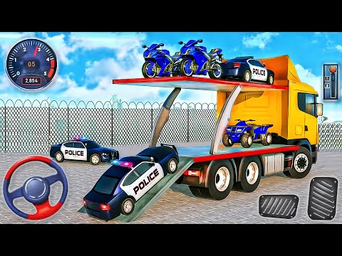 US Police Car and Bike Transporter Truck - Helicopter Multi Level Car - Android GamePlay #2