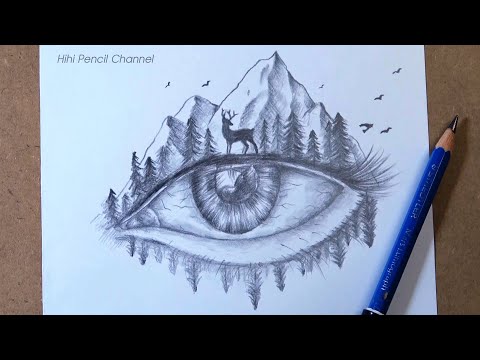 How to Draw Mountain Landscape Scenery Step by Step | Eye Pencil Drawing