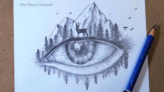 How to Draw Mountain Landscape Scenery Step by Step | Eye Pencil Drawing