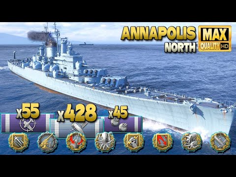 Cruiser Annapolis: 4k base XP game on map North - World of Warships