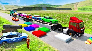Flatbed Truck McQueen | Transportation with Truck - Pothole vs Car #110 | BeamNG.Drive Gameplay