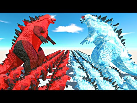 Epic Godzilla War | Growing Fire Godzilla 2014 vs Ice Godzilla 2014 - Animal Revolt Battle Simulator