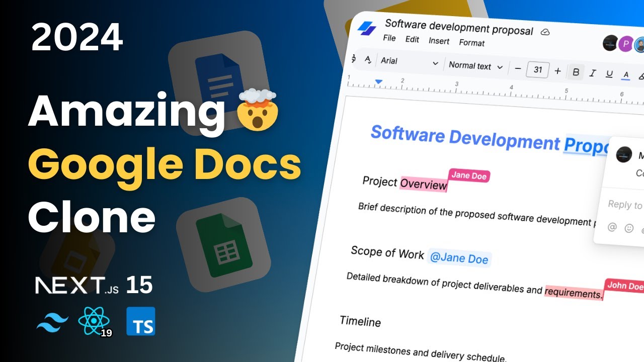 Build a Real-Time Google Docs Clone With Next 15, React, Tailwind (2024)