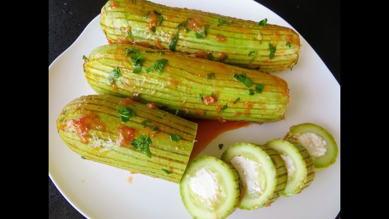 Поцарапанные кабачки фаршированные брынзой - Простой рецепт закуски