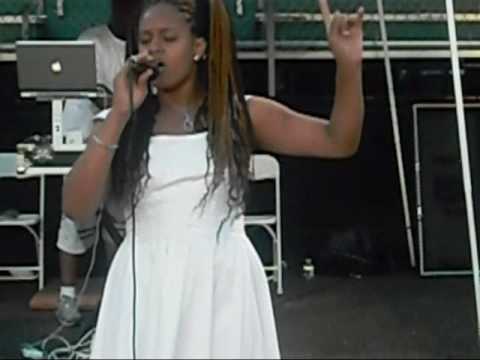 14yrs old Ch@sity singing @ the Relay For Life for the American Society cancer event (HORRIBLE MIC)
