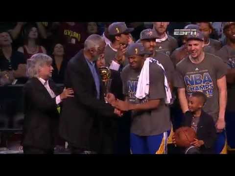 Andre Iguodala Receives 2015 Finals MVP Trophy