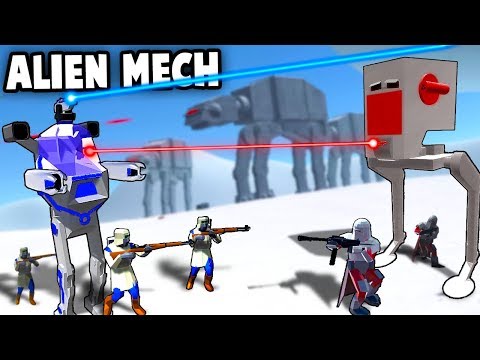 SECRET Alien Mech Walker vs Imperial AT AT Walkers on Hoth (Ravenfield Star Wars Mod - Secrets)