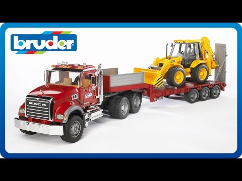 BRUDER Mack Granite Flatbed Truck With Jcb Loader Backhoe