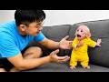 Tiny Baby Monkey Gets Nervous In His First New Clothes Dad Comforts Him