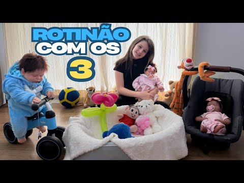 ROTINÃO COM OS 3 BEBES REBORN - LAVANDO ROUPA, BRINCANDO E DANDO COMIDA