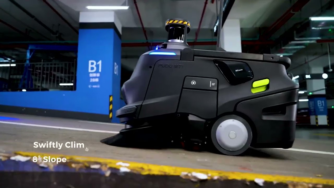 PUDU MT1 MAX Ipari Seprőrobot működés közben